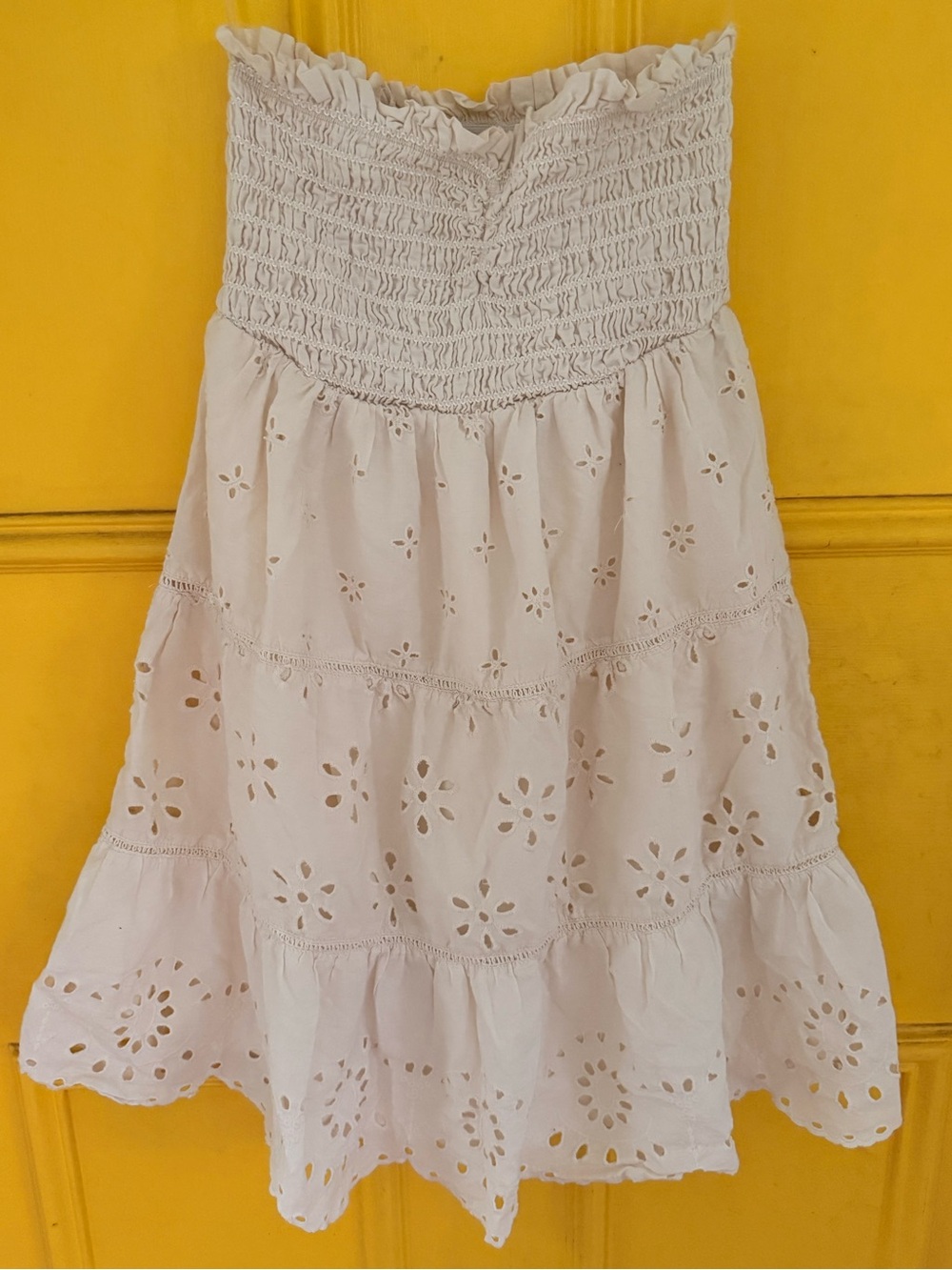 Bandeau Eyelet Tiered Midi Dress- Cream